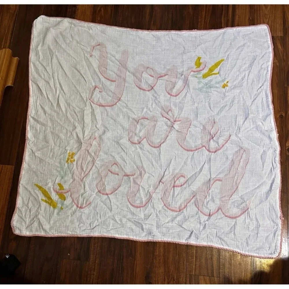 Cloud Island 100% Cotton 42x38 You Are Loved‎ White Pink Trim Thin Blanket Lovey